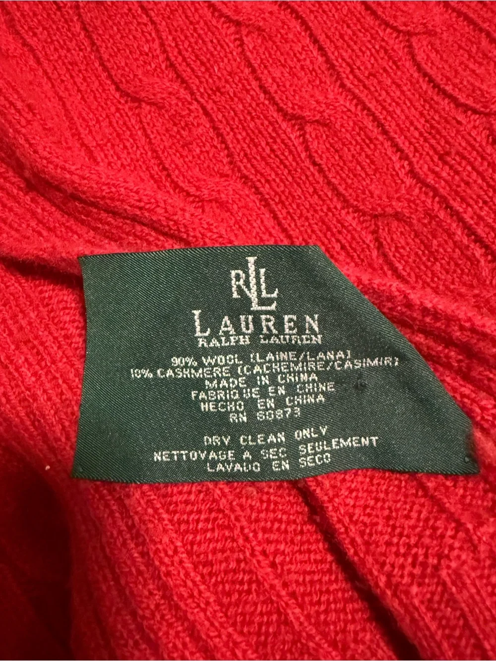 Vintage Lauren Ralph Lauren Red Cable Knit Throw Blanket Wool and Cashmere RLL
